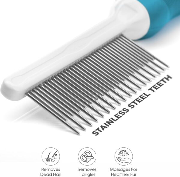 Poodle Pet Dog Combs for Grooming Matting - Metal Comb for Dogs with Long & Short Stainless Steel Teeth - Dematting Comb for Cats to Remove Matted Hair & Knots – Safe, Gentle Dogs & Cat Grooming Comb - Image 3