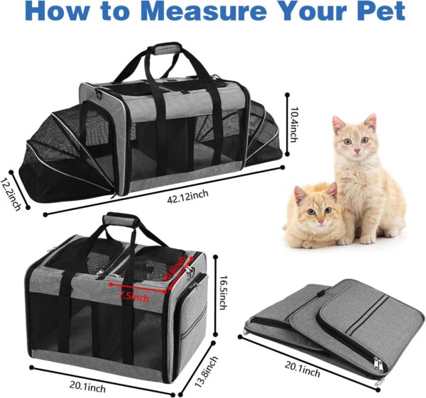 Portable 2-in-1 Pet Carrier,Double Compartment Cat & Dog Carrier for 2 Cats,Expandable Medium Dogs Large Cat Carrier with Sturdy Base,Breathable,Good for Traveling Walking Camping（Grey） - Image 3