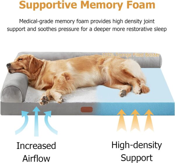 Memory Foam Dog Bed L Shaped Orthopedic Dog Bed for Extra Large Dogs Waterproof Pet Couch Bed with Washable Cover Nonskid Bottom Bed Gift for Dogs Up to 95lbs(XL,39"x28"x9") - Image 2