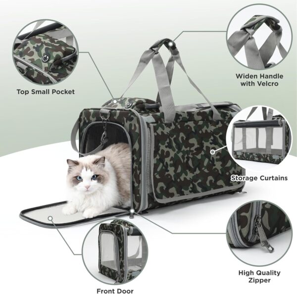 Small Dog Carrier Bag Cat, Soft-Sided Puppy Handbag Military Style for Medium Big Adult Kitty Pups up 18lb, Washable Breathable Puppy Purse Totes Outdoor Travel (Green Camouflage) - Image 4