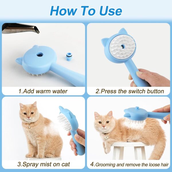 Cat Steam Brush, 3 in 1 Cat Steamy Brush Cleanser, Silicone Massage Grooming Brush for Shedding, Pet Hair Cleaning Brush Comb for Cats Dogs(Blue Cat) - Image 6