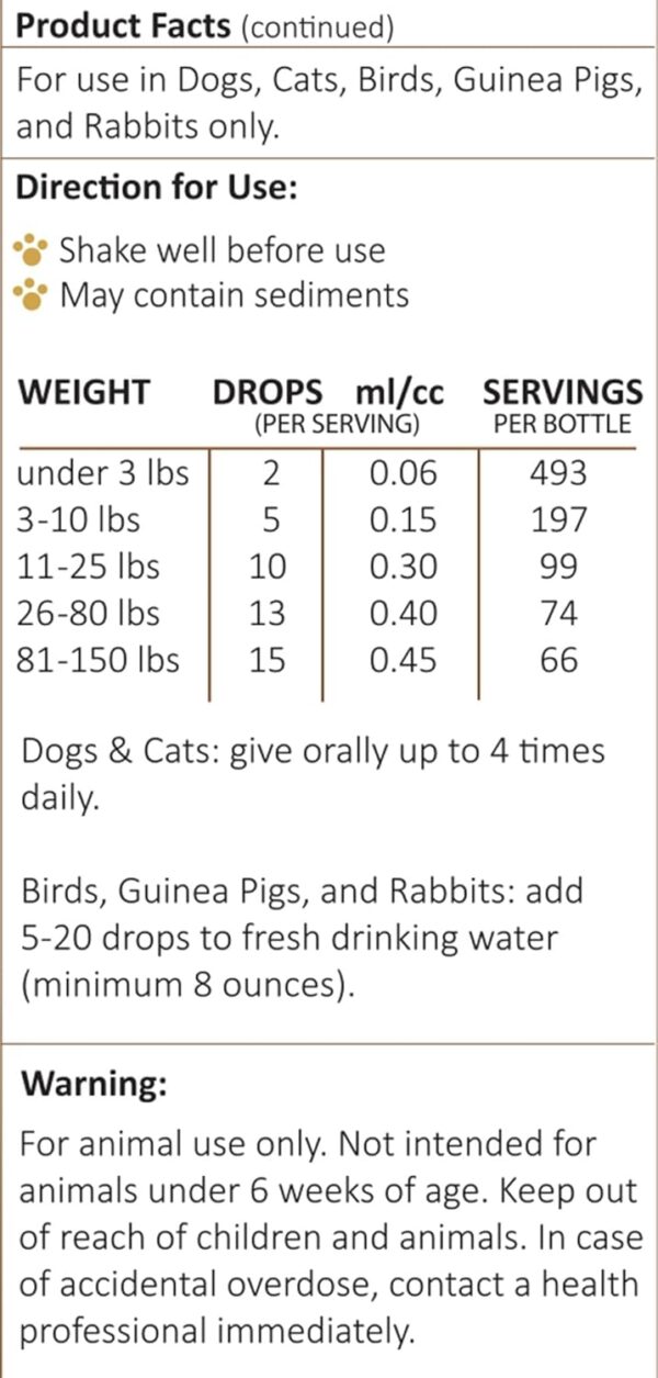 Amber NaturalZ Vibactra Immune Support Herbal Supplement for Dogs, Cats, Birds, Guinea Pigs, and Rabbits | Pet Herbal Blend for Overall Health | 1 Fluid Ounce Glass Bottle | Manufactured in The USA - Image 8