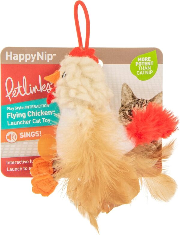 Petlinks HappyNip Flying Chicken Electronic Sound Launcher Cat Toy, Contains Silvervine & Catnip, Battery Powered - Beige, One Size