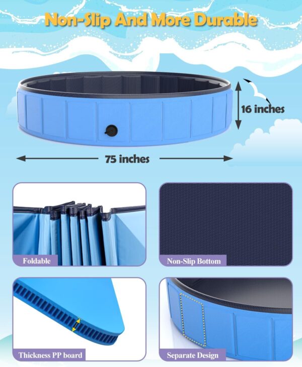 Extra Large Dog Pool Foldable Plastic Pool for Large Dogs,1mm Durable and Collapsible Pet Bathing Tub Portable Outside Swimming Pool for Kiddie and Dogs (75x15.7in) - Image 4