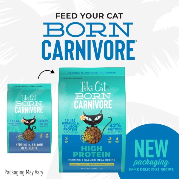 Tiki Cat Born Carnivore High Protein, Herring & Salmon Meal, Grain-Free Baked Kibble to Maximize Nutrients, Dry Cat Food, 2.8 lbs. Bag - Image 3