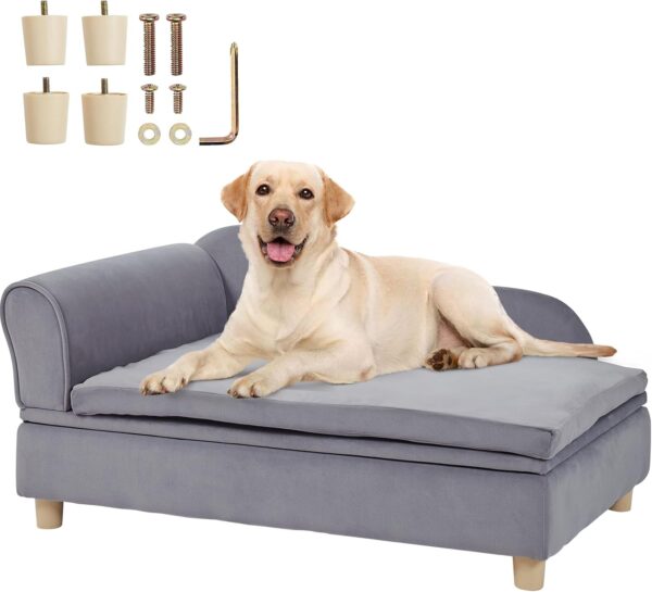 VEVOR Pet Sofa, Dog Couch for Large-Sized Dogs and Cats, Soft Velvety Dog Sofa Bed, 110 lbs Loading Cat Sofa, Grey