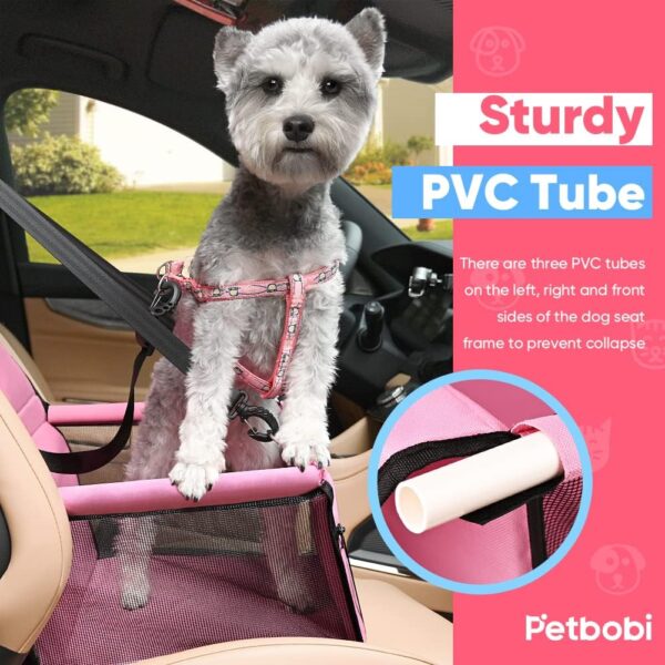 Petbobi Pet Reinforce Car Booster Seat for Dog Cat Portable and Breathable Bag with Seat Belt Dog Carrier Safety Stable for Travel Look Out,with Clip on Leash with PVC Tube, Pink - Image 3