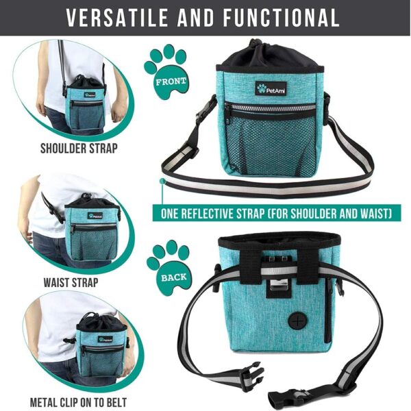 PetAmi Dog Treat Pouch | Dog Training Pouch Bag with Waist Shoulder Strap, Poop Bag Dispenser | Treat Training Bag for Treats, Kibbles, Pet Toys | 3 Ways to Wear (Turquoise) | No bowl included - Image 4