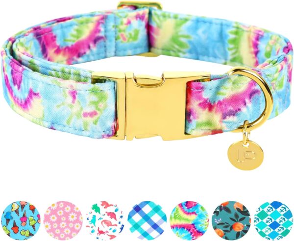 Tie Dye Summer Cotton Dog Collar with Metal Buckle Gift Collar for Small Medium Large Girls or Boys Dogs Cute Durable Comfortable Pet Collars