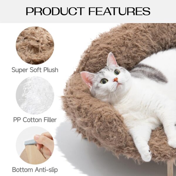 MEWOOFUN Removable Washable Cover Cat Bed - 26"x18.3"x8.5" Elevated Wooden Pet Sofa for Cats & Small to Medium Dogs, Modern Pet Furniture (Brown) - Image 3