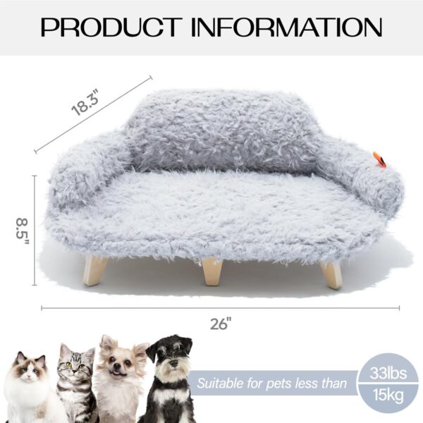 MEWOOFUN Removable Washable Cover Cat Bed - 26"x18.3"x8.5" Elevated Wooden Pet Sofa for Cats & Small to Medium Dogs, Modern Pet Furniture (Grey) - Image 2