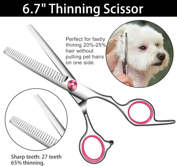 Pink Dog Grooming Scissors with Safety Round Tip,Pet Grooming scissors Kit,Dog Shears for Grooming,Incude Thinning,Curved Grooming Scissors and Comb for dogs, cats.Suitable for The Right Hand - Image 4