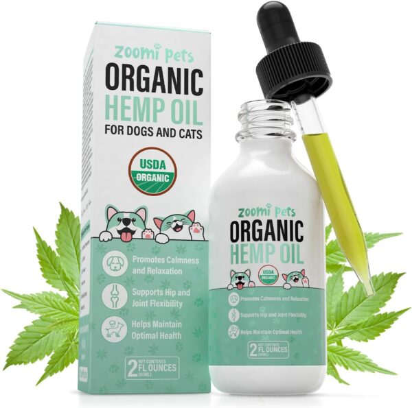 Calming Organic Hemp Oil for Dogs and Cats - Hemp Oil Drops with Omega Fatty Acids - Hip and Joint Support, Skin and Coat Health and Allergy Relief - Helps with Anxiety, Stress and Pain