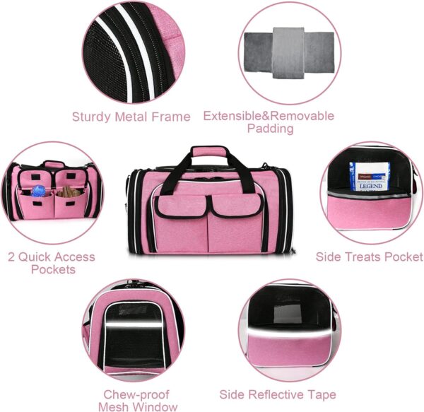 Estarer Soft Sided Pet Carrier Airline Approved, 4 Sides Expandable Collapsible Cat Carrier with Pockets & Removable Fleece Pad, Travel Carrier Bag for Cat Dog & Small Animals (Pink) - Image 6