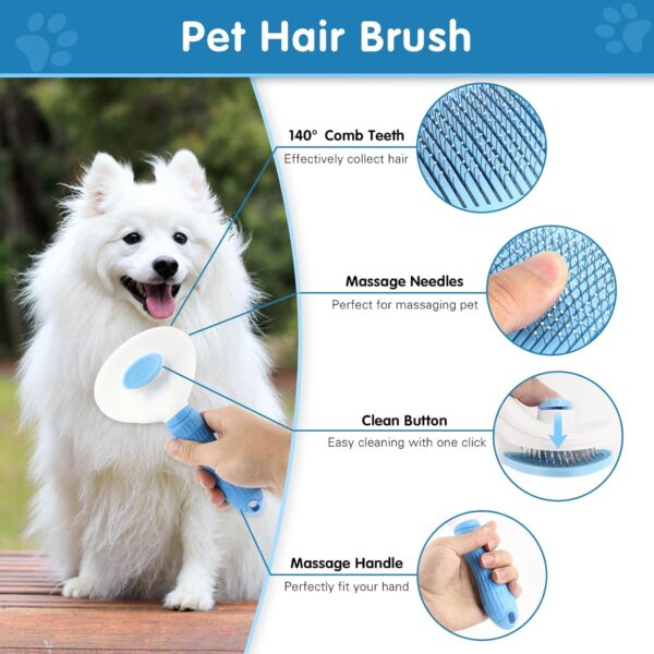 Dog Brush Dog Grooming Kit 6PCS Dog Brush for Shedding-Dog Brushes for Grooming, Dematting Comb for Dogs, Cat & Dog Nail Clipper with Nail File, Flea Comb, Dog Bath Brush-Blue - Image 2