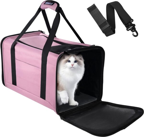 Cat Carrier, Dog Pet Carrier Airline Approved Soft Bag for Small Dogs,Medium Cats and Guinea Pig, Travel Bag for 2 Cats Under 26 LBS, Collapsible Soft Sided Cat Backpack TSA Travel Bag-Purple