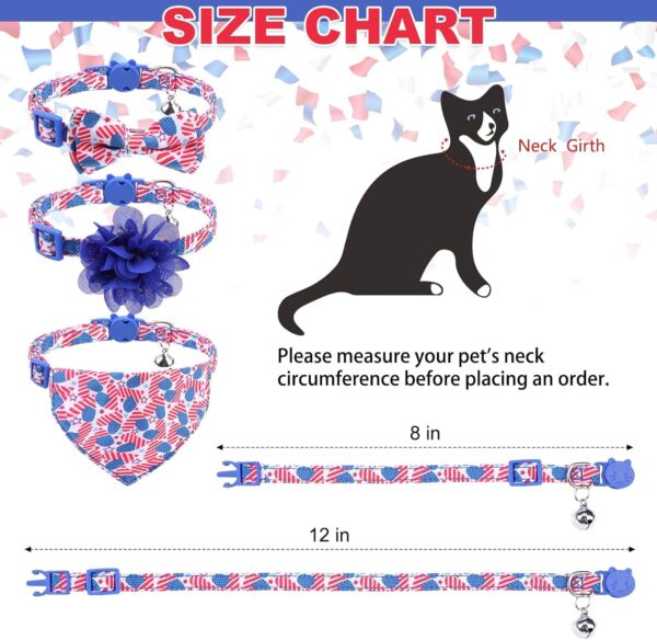 Cat Collars Breakaway with Bow Tie and Bell, Cute Flower & Bandana, 3 Pack American Flag Safety Buckle Kitten Collars, Adjustable Pet Collar for Girl Boy Cats Puppy - Image 2