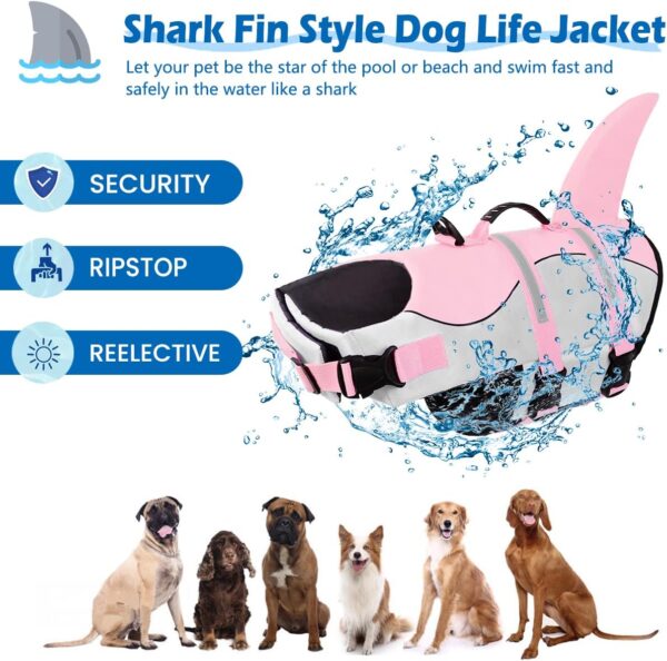 KOESON Dog Life Jacket Shark, Dog Life Vest with Rescue Handle, Ripstop Pet Float Coat for Swimming, Safety Dog Lifesaver Pet Life Preserver Swimsuit for Small,Medium,Large Dogs Light Pink 2XL - Image 2