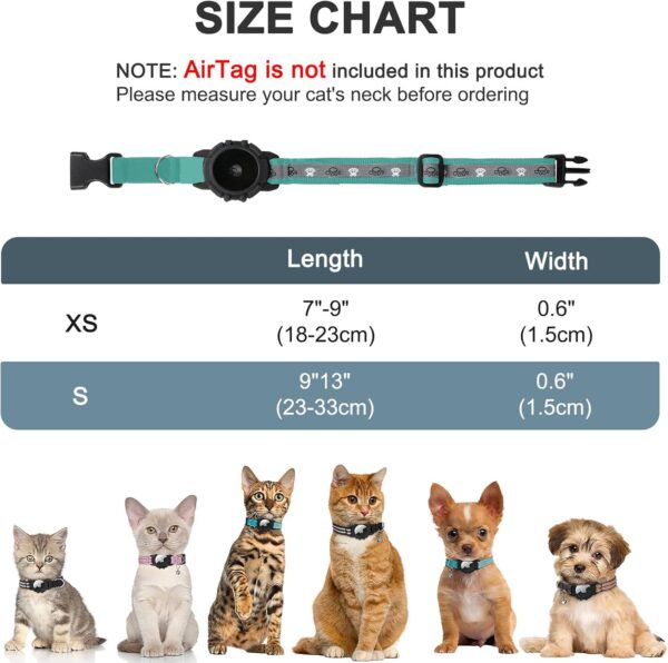 Reflective AirTag Cat Collar, Integrated Cat Tracker Collar with Air Tag Holder and Bell, Safety Elastic Band Cat GPS Collars for Girl Boy Cats, Kittens and Puppies (Green,S) - Image 6