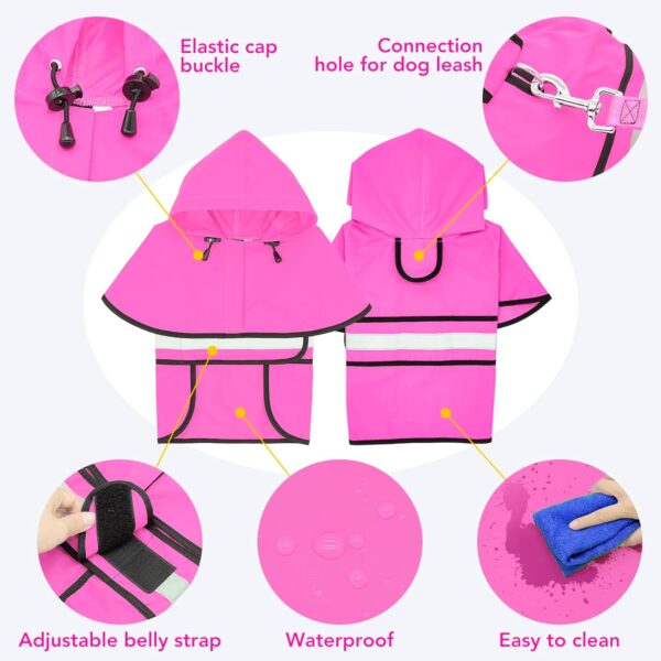 Waterproof Dog Raincoats - Hooded Raincoats for Dogs, Adjustable Reflective Dog Rain Coat, Windproof Dog Rain Jacket Pet Rain Slicker Poncho for Small, Medium, Large Dogs (X-Large, PINK) - Image 3