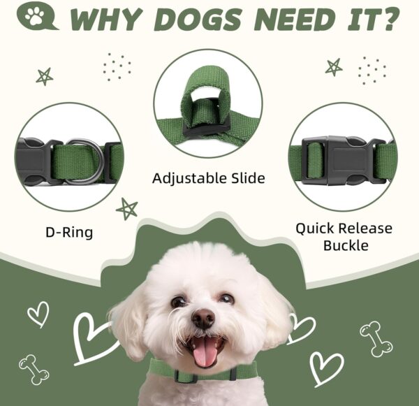 Olive Green Dog Collar,90% Rayon Derived from Bamboo, 10% Polyester Dog Collar for Small Dogs, Adjustable Dog Collar with Quick Release Buckle, Easy Wear Small Dog Collar - Image 2