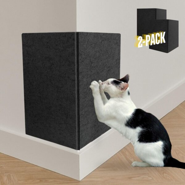 Cat Scratcher Board (2-Pack,15.7''*23.6')- Foldable and Customizable Horizontal Furniture Protector from Cats Scratching, Sturdy Guard Pads with Self-Adhesive Backing (Black)