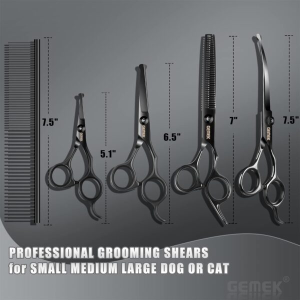 Dog Grooming Scissors Kit with Safety Round Tips, GEMEK Professional 6 in 1 Grooming Scissors for Dogs, Heavy Duty Titanium Coated Pet Grooming Scissor for Dogs, Cats and Other Animals (Black) - Image 2