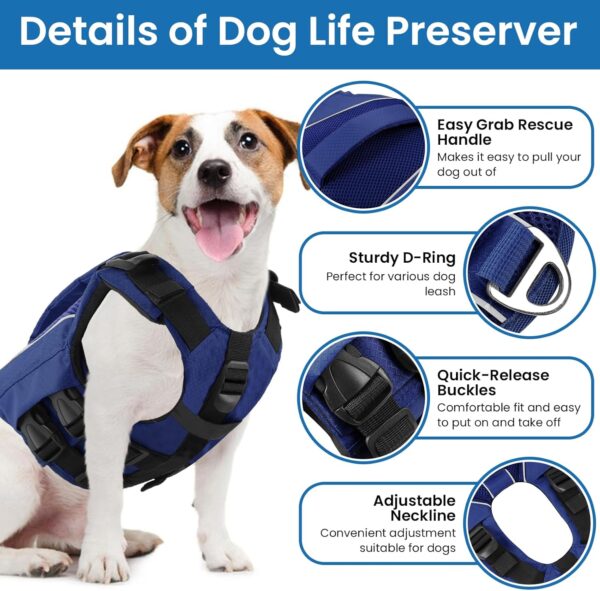 SUNFURA Dog Life Jacket, Reflective Dog Life Vest Dog Swimming Vest with High Flotation for Boating, Adjustable Lightweight Dog Life Preserver with Rescue Handle for Small Dogs, Blue XS - Image 3