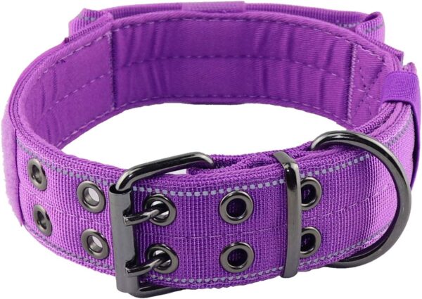 Reflective Dog Collar Tactical Dog Collar Heavy Duty Dog Collar with Control Handle and Metal Buckle for Dog Training(Large, Purple)