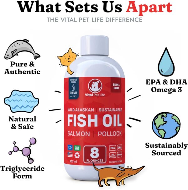 Fish Oil for Dogs - Healthy Skin & Coat, Salmon, Pollock, All Natural Supplement for Pets, Itching Scratching Allergy & Inflammation Defense, Omega 3 EPA DHA, Brain & Heart Health, 8 oz - Image 4