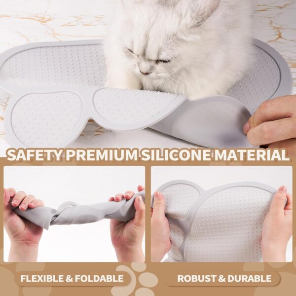 Cat Food Mat, Silicone Pet Feeding Mat for Floor Non-Skid Waterproof Cat Water Bowl Mat with Raised Edges to Prevent Food and Water Messes on Floor, Easy to Clean Pet mat (Grey, 15.7 * 11.8”) - Image 4