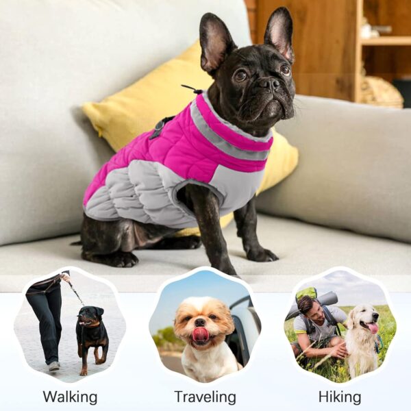 Dog Coat, Fleece Dog Vest with Harness Built in, Dog Cold Weather Coats, Dog Snowsuit Waterproof, Dog Coats for Small Dogs, Dog Winter Jacket Windproof, Dog Puffer Jacket Rose Red S - Image 5