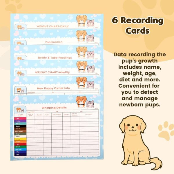 Newborn Puppy Kitten Whelping Kit for Birth Include 4 Puppy Feeding Tube, 6 Record Keeping Charts, 15 Puppy Whelping Collars, 15 Cord Clamps, Bulb Aspirator, Bottle, Stethoscope, Bag Etc - Image 4