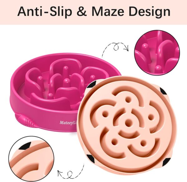 MateeyLife Large Slow Feeder Dog Bowls 2PCS, Anti-Choking Puzzle Dog Food Bowls, Non Slip Interactive Dog Feeding Bowls Slow Down Eating, Bloat Stop Maze Dog Dishes Dog Feeder 4 Cups Pink&Purple - Image 4