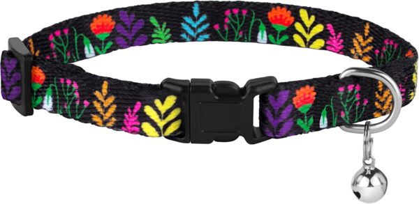 CollarDirect Cat Collar with Bell Floral Pattern 2 Pack Set Flower Adjustable Safety Breakaway Collars for Cats Kitten (Black + Yellow) - Image 3