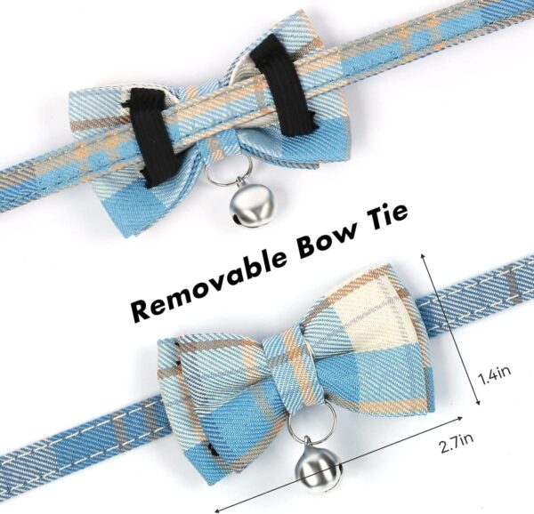 Breakaway Cat Collar with Cute Bow Tie and Bell, BuntyJoy Cat Collars for Girl Cats and Boy Cats, Safety Kitten Collars, Stylish Plaid Patterns, Light Blue, Pack of 1 - Image 4