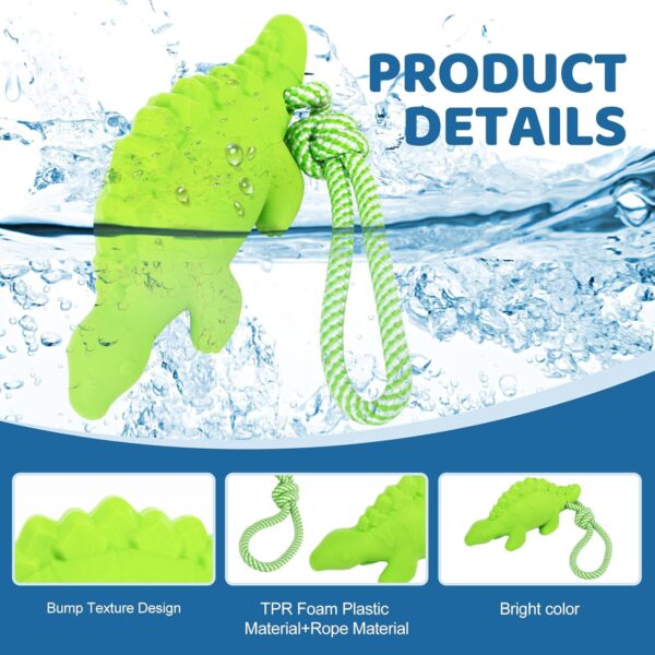 Dog Floating Toy, Dog Chew Toy for Aggressive Chewers, Pool Toy with Rope for Interactive Fetch & Play, Dog Beach Toy Set (Shark+Dino) - Image 3