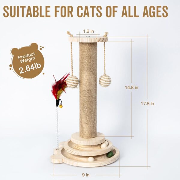 Mora Pets Cat Scratching Post 18” Cat Scratch Post Cat Toys for Indoor Cats Wooden Kitten Toys Cat Post with Ball Track and Catnip Balls for Small and Medium Cats - Image 6