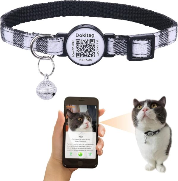 Cat Collar with QR Tag,Breakaway Cat Collar with QR Code, Cat Collar with QR Code, Cat Collar with Bell and QR,Pet Online Profile-Scan QR Receive Instant Pet Location Alert Email (Black)