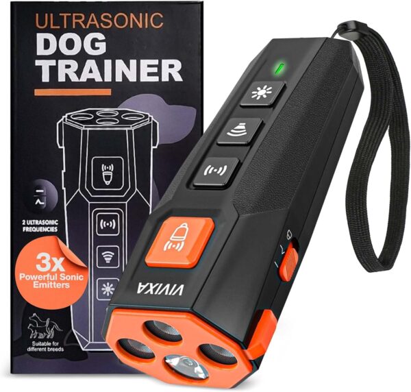 Dog Bark Deterrent Training Device, Ultrasonic Anti Bark Powerful 3X Sonic Emitters 4 Modes Stop Unwanted Behavior No Painful Shock Collar Long Range Big Battery Point to Any Dog Indoor Outdoor