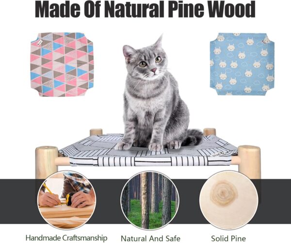 Cat/Dog Bed,Wooden Pet Hammock Bed,Elevated Breathable Dog Bed, Detachable Portable Indoor/Outdoor Cat Beds Furniture,Suitable for Kitty,Puppy,Bunny and Small Animal-Cloth cover*3 pcs Option 2 - Image 3