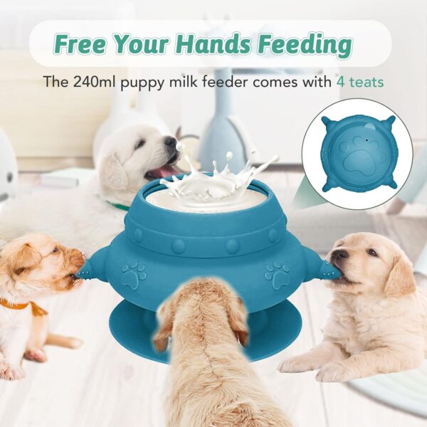 Puppy Feeder for Multiple Puppies, 4 Teats Puppy Milk Feeder Puppy Nipple Feeder Silicone Puppy Nursing Station, 240ml Puppy Nursing Bottles for Kittens, Puppies, Rabbits - Image 2