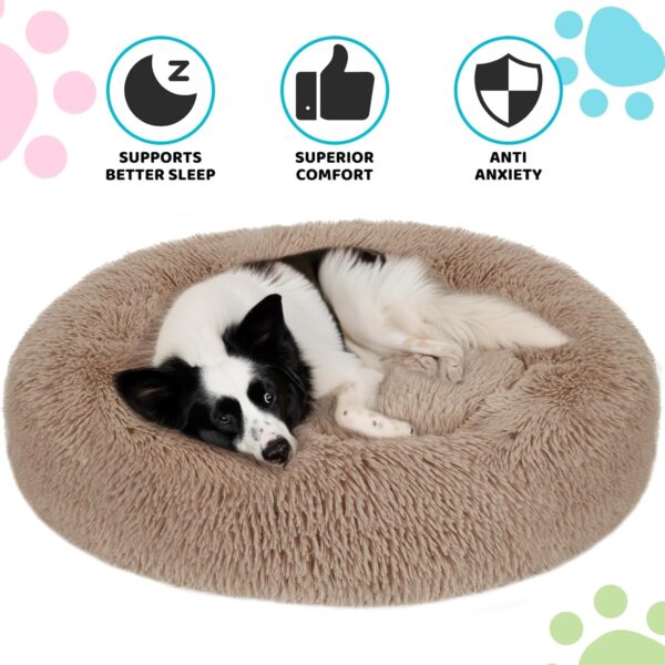 Small Dog Bed, Anti-Anxiety Calming Dog Bed, Warming Cozy Soft Donut Dog Bed, Fluffy Faux Fur Plush Dog Bed for Small Dogs and Cats, Machine Washable.(Beige, 23x23in) - Image 6