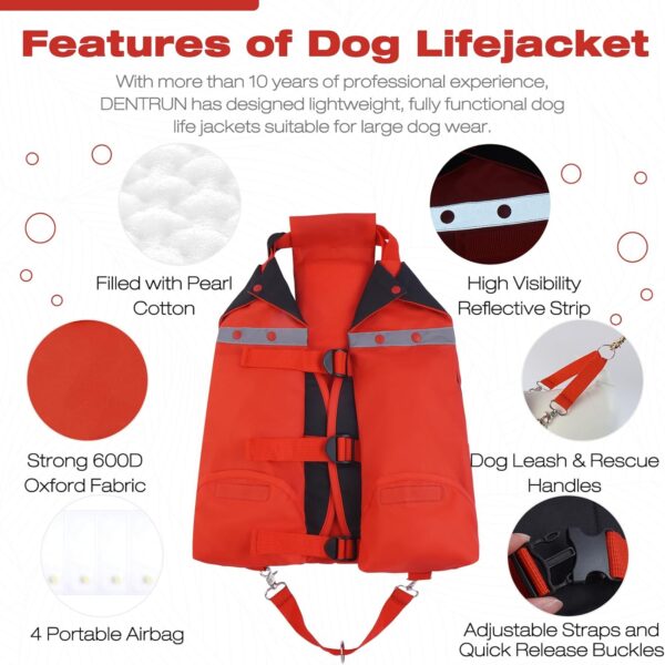 DENTRUN Dog Life Jacket Folding Dog Life Vest for Swimming Boating Portable Airbag Dog Life Preserver Floatation Safety Pool Lake Reflective Coat, High Visibility Dog Lifejacket for Large Dog - Image 4