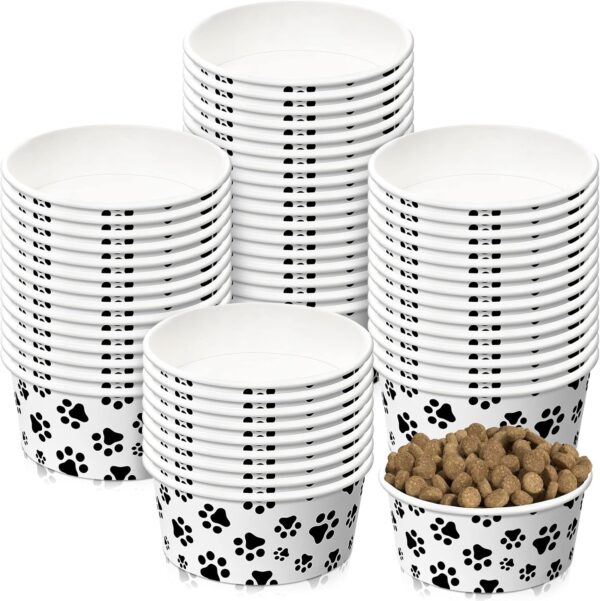 30 Pieces Disposable Dog Bowls Small Pet Feeding Bowls with Printed Pattern Dog Dishes for Small Dogs Pet Paper Food Bowls Travel Bowls for Feeding Dogs and Cats Puppies Dry Wet Food Water (12 oz)