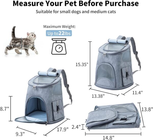 Cat Backpack Carrier- Small Dog Backpack Carrier Pet Carrier Backpack, Breathable and Cool Cat Travel Backpack with Two Side Pockets Cat Carrier Large, Suitable for Hiking, Traveling, Camping - Image 3