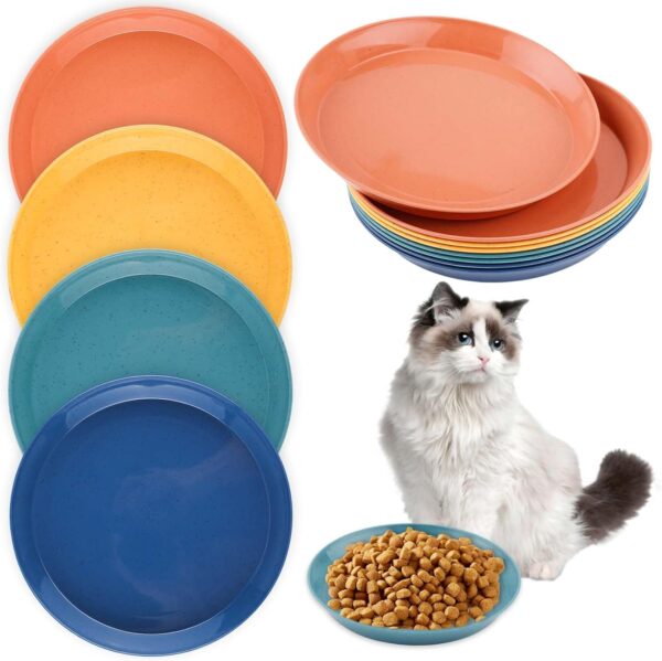 8pcs Cat Food Bowls, 6 inch Whisker Fatigue Cat Bowls for Food and Water Wheat Straw Shallow Wide Cat Dish Plates Colorful Kittens Wet Feeding Watering Tray for Pet Cats Dogs