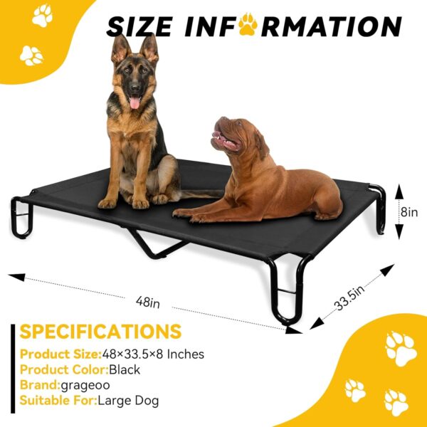 Outdoor Elevated Dog Bed,Cooling Raised Dog Cot Bed for Large Dogs,Pet Bed Waterproof with Stable Frame,Breathable Recyclable Mesh,Up to 85 lbs,Black - Image 5