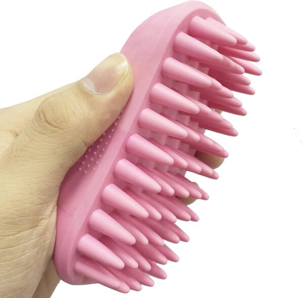 Pet Silicone Shampoo Brush for Long & Short Hair Medium Large Pets Dogs Cats, Silicone Shower Wash Curry Brush,Anti-skid Rubber Dog Cat Pet Mouse Grooming Shower Bath Brush Massage Comb (Pink)