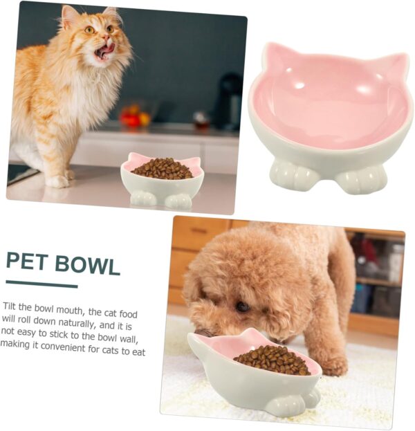 Sosoport Cat Ceramic Bowl Slow Feeder Dog Bowl Cat Bowls with Ears Bowls Stand Feeder Puppy Bowl Feeding Watering Dog Plates for Cat Floor Bowl Shallow Cat Container Ceramics to Feed Pink - Image 2